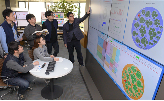 한국폴리텍대학 분당융합기술교육원 데이터융합SW과 학생들이 빅데이터 시연 실습을 하고 있다.