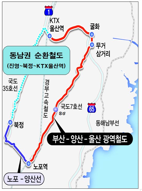 부산~양산~울산 광역철도 노선도 [부산시 제공]