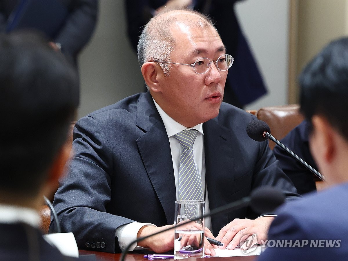 정의선 현대자동차 그룹 회장이 11월 16일 용산 대통령실에서 열린 한미 관세협상 후속 민관 합동회의에서 발언하고 있다. /연합뉴스